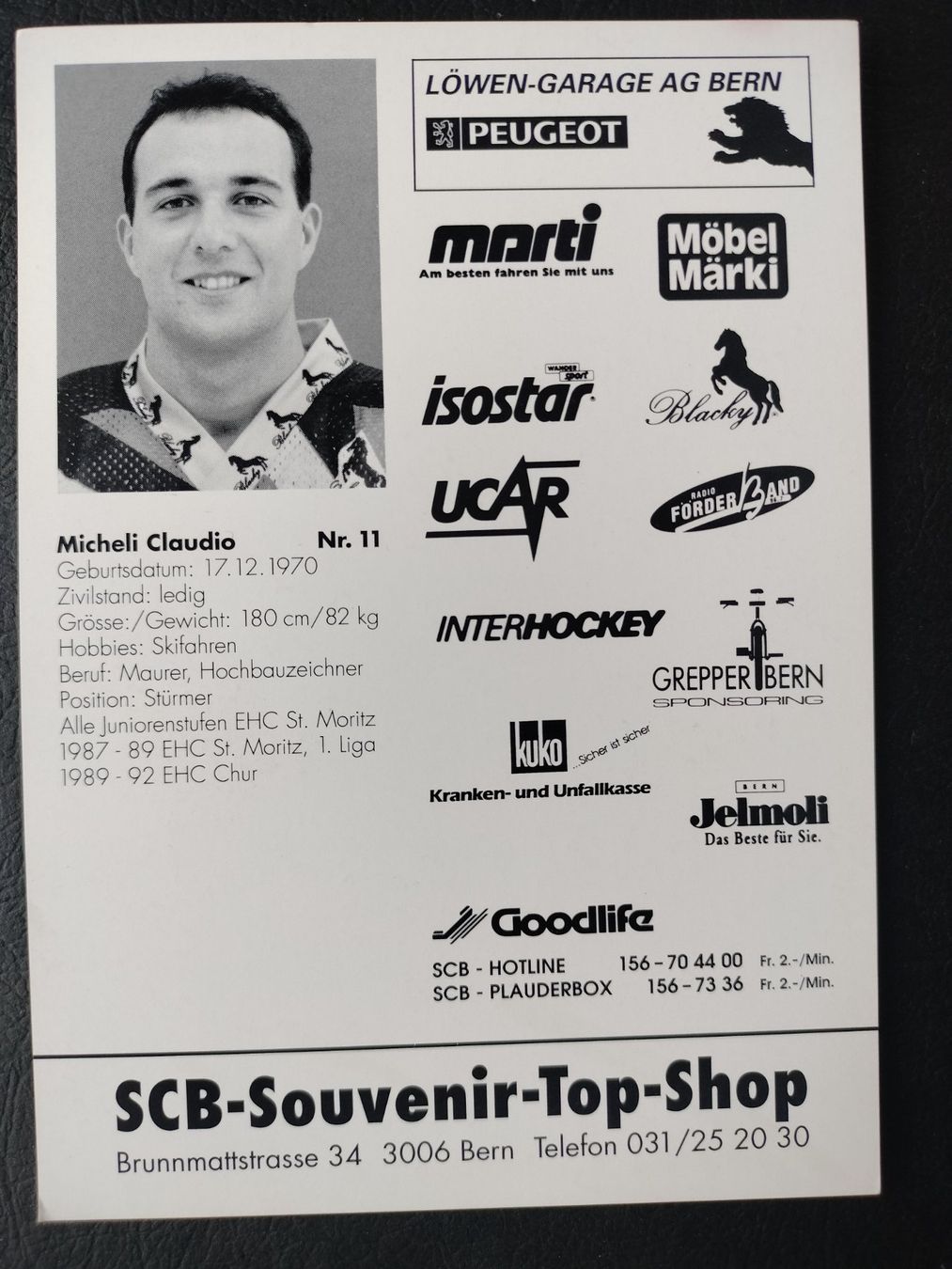 Autografi: Autogrammkarte SC Bern, SCB , Claudio Micheli – Usato da Schwanden Sigrisw venduto da cadieux71 1