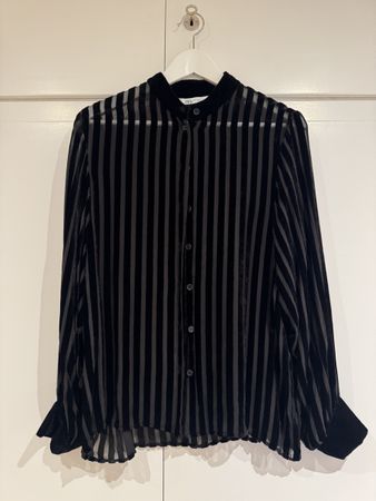 Zara Samtbluse, schwarz gestreift, transparent Gr. XS