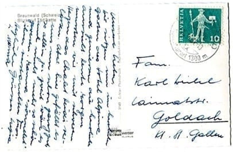 Cartes postales: Braunwald, Blick auf Tödikette – D'occasion à Ottikon b.Kemptth. par Neptun1974 1