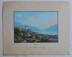 Vevey. Eau - forte coloriée. Environ 1840.