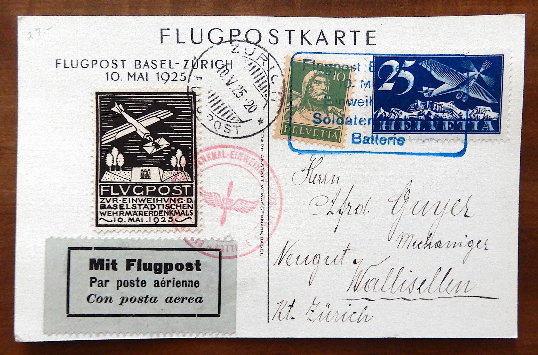Tutti i francobolli: FLUGPOST BASEL - ZÜRICH 1925 – Usato da Luzern venduto da Johann7