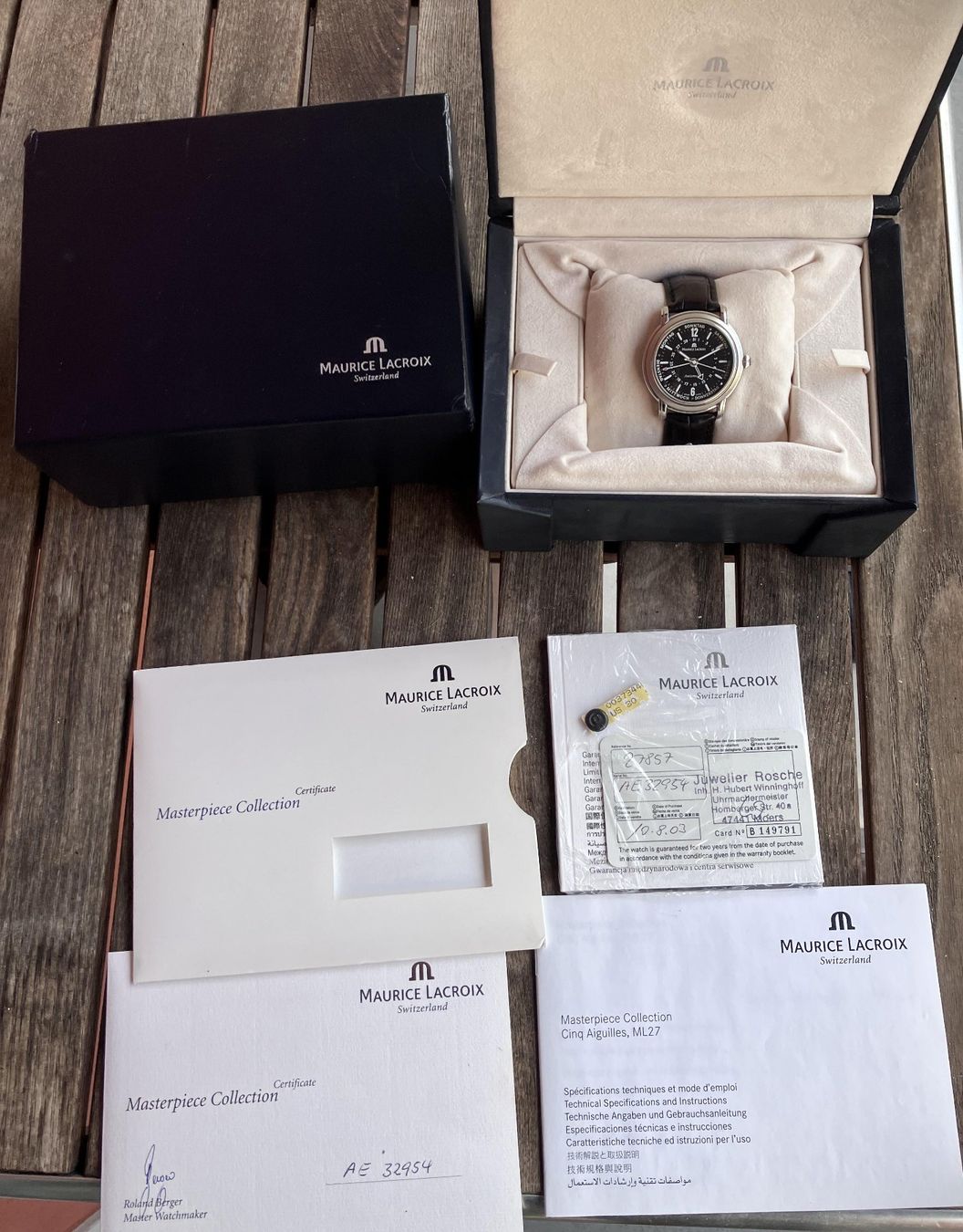 Maurice Lacroix Orologi: Maurice Lacroix Automatic Masterpiece Cinq Aiguilles FULLSET – Usato da Basel venduto da 4056BS 1