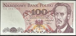 100 Zloty Polen Banknote, 1988, Ludwik Warynski, Top Zustand