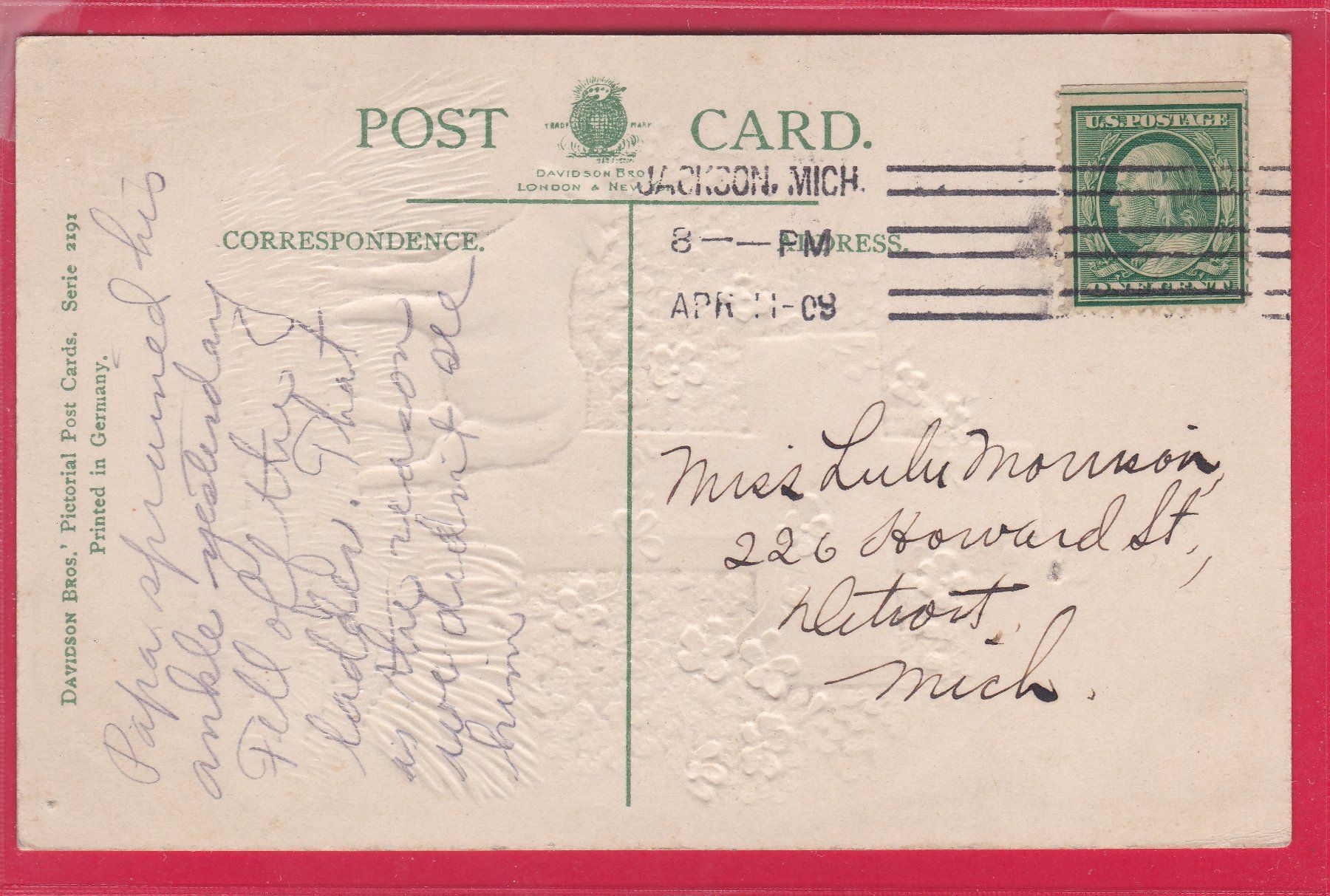Cartoline postali: PRÄGEKARTE, A JOYFUL EASTERTIDE, 11.4.1908 – Usato da Oberrieden venduto da Gebirgsstelze 1