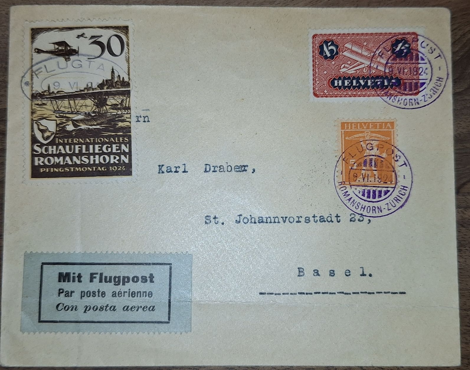Alle Briefmarken: Flugtag Romanshorb - Zürich Vign. – Gebraucht aus Balgach von SIMEON27