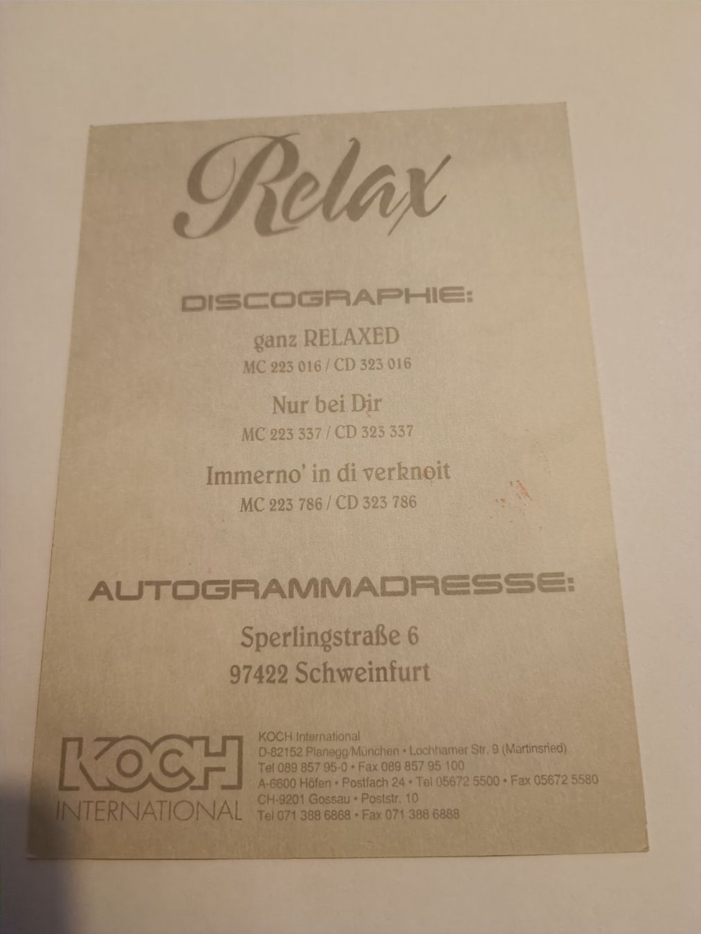 Autographes: Relax - signierte Autogrammkarten – D'occasion à Menziken par Artographs 1