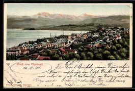 AK Thalwil, Ortsansicht am See mit Fernblick auf die Bergket