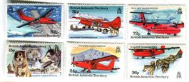 Briefmarken Siberian Husky. Flugzeuge. Britische Antarktis-T