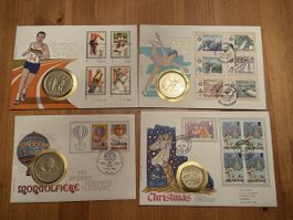 4 Münzen - Isle of Man auf Ersttagsbriefen 1982-1984