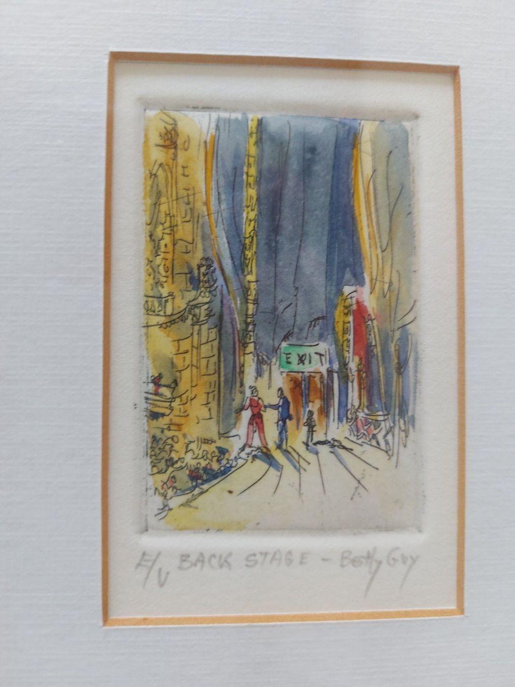 Dipinti: BETTY GUY  1920 - 2016  "Back Stage"  Radierung/Aquarell – Usato da Zürich venduto da Daniel517 2