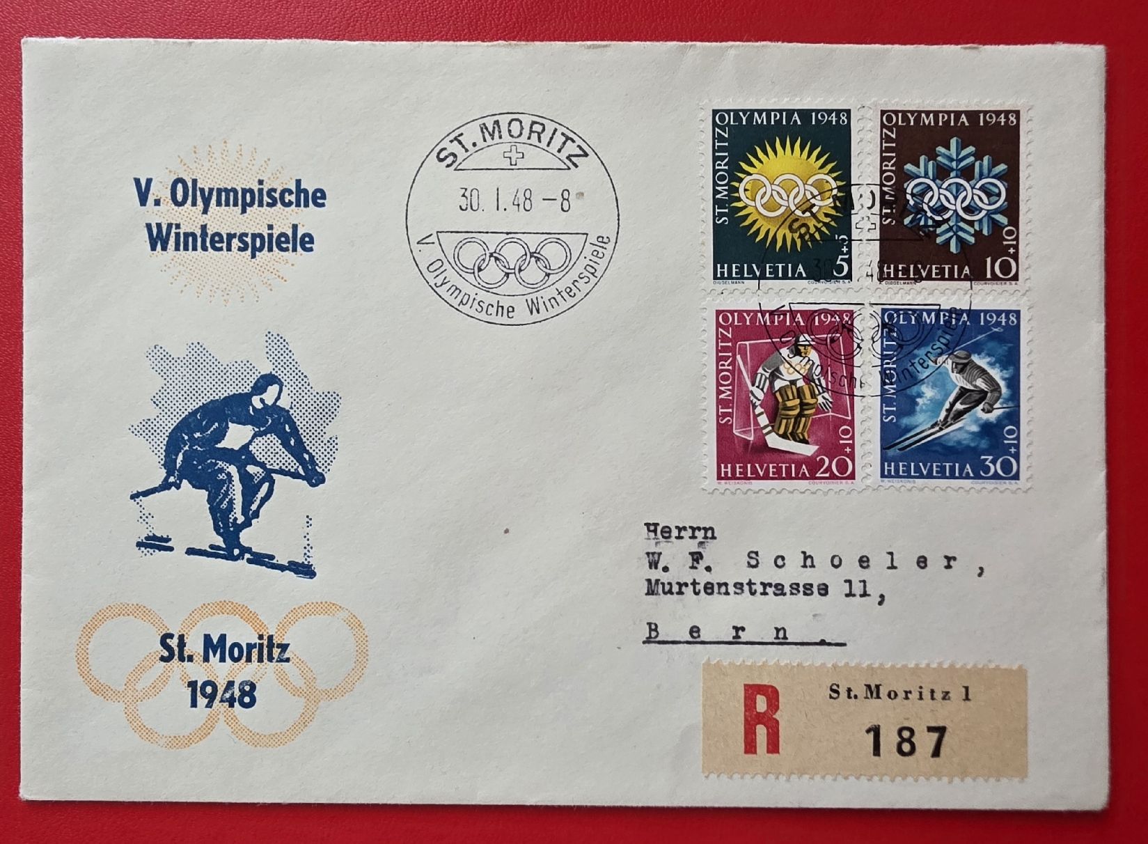 Tutti i francobolli: 1948 Olympia Brief St Moritz – Usato da Bern venduto da Kocholo 1