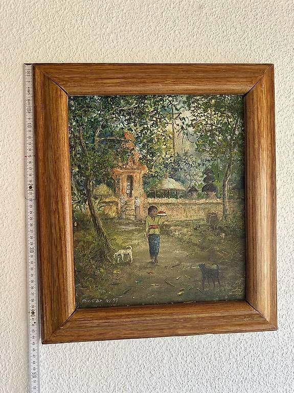 Dipinti: Balinesisches Ölgemälde Dorf-/Tempelszene, ca. 45 cm – Usato da Binningen venduto da C0llin