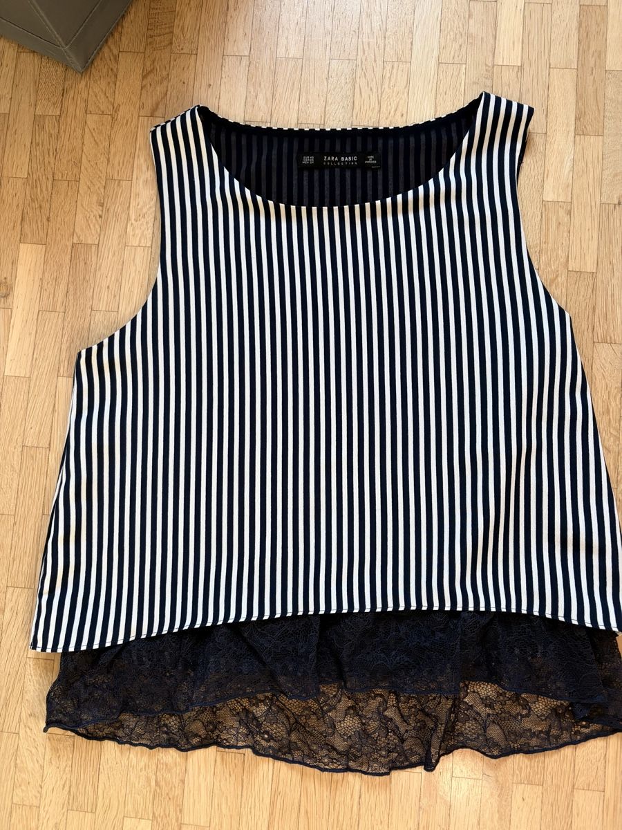 Zara Tops: Haut rayé Zara Basic bleu marine et blanc dentelle XS – Neu (gemäss Beschreibung) aus Fribourg von alex_afs