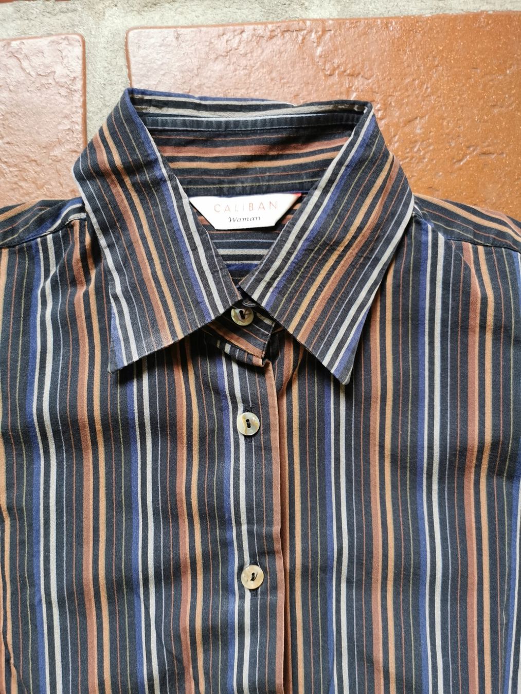 Blusen: CALIBAN; Bluse braun/blau gestreift Gr. 46 – Gebraucht aus Boniswil von Totomat-Lady 1
