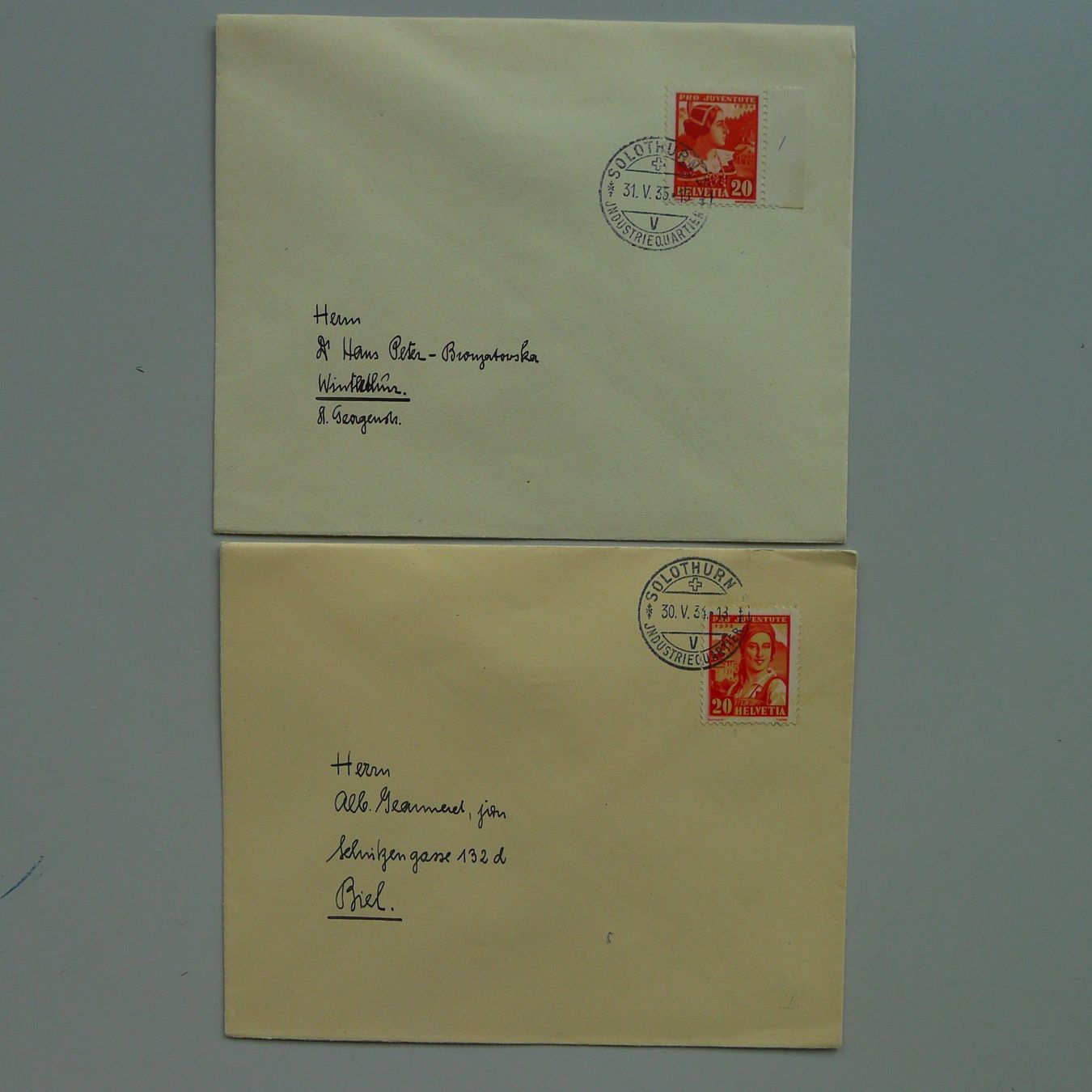 Tous les timbres: 1930-1957, 72 Briefe Pro Juventute mit Abarten v. SOLOTHURN. – D'occasion à Sursee par Luzernerraute 8