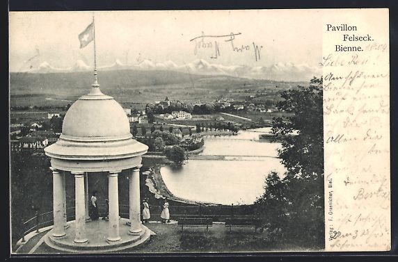 Cartoline postali: Bienne, Pavillon Felseck und Ortsansicht – Usato da Berlin venduto da bartko-reher