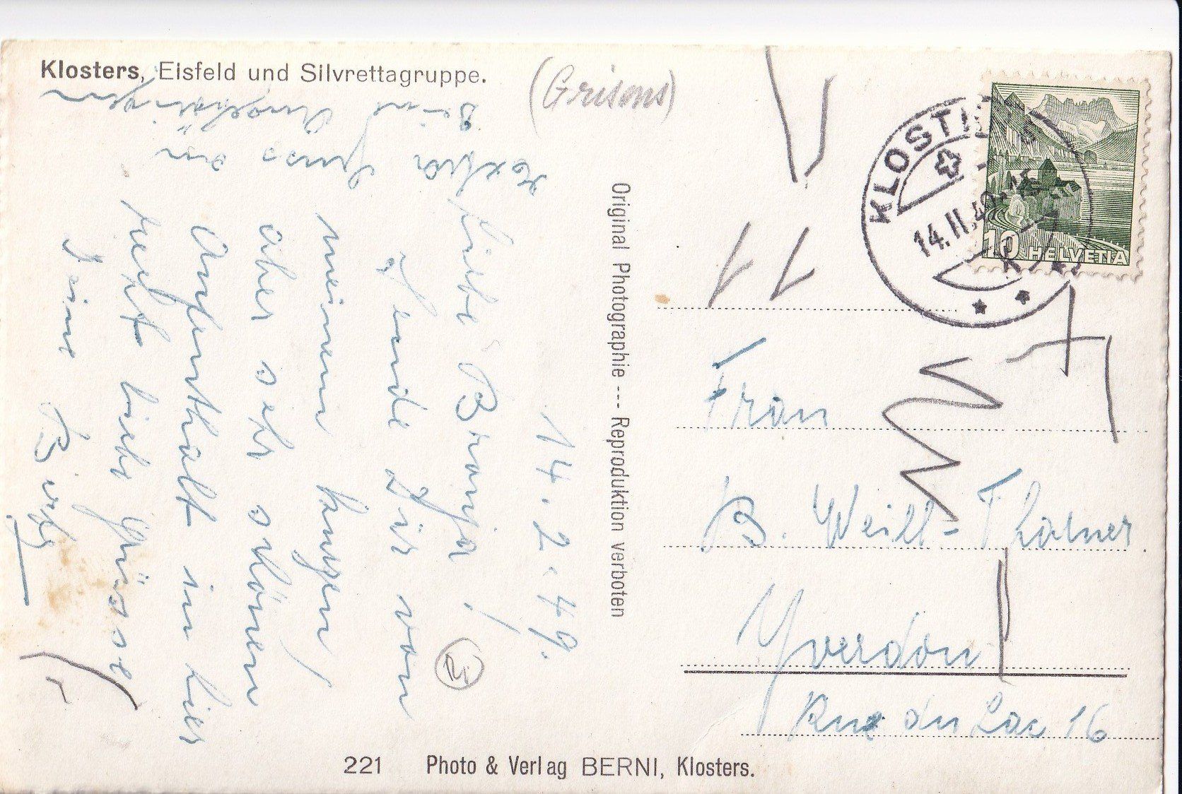 Cartoline postali: Klosters Eisfeld mit Silvrettagruppe – Usato da Olten venduto da clotaldi 1