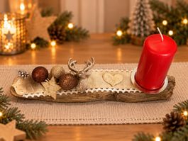 Weihnachtsdekoration Holz mit Kerze und Hirsch neu