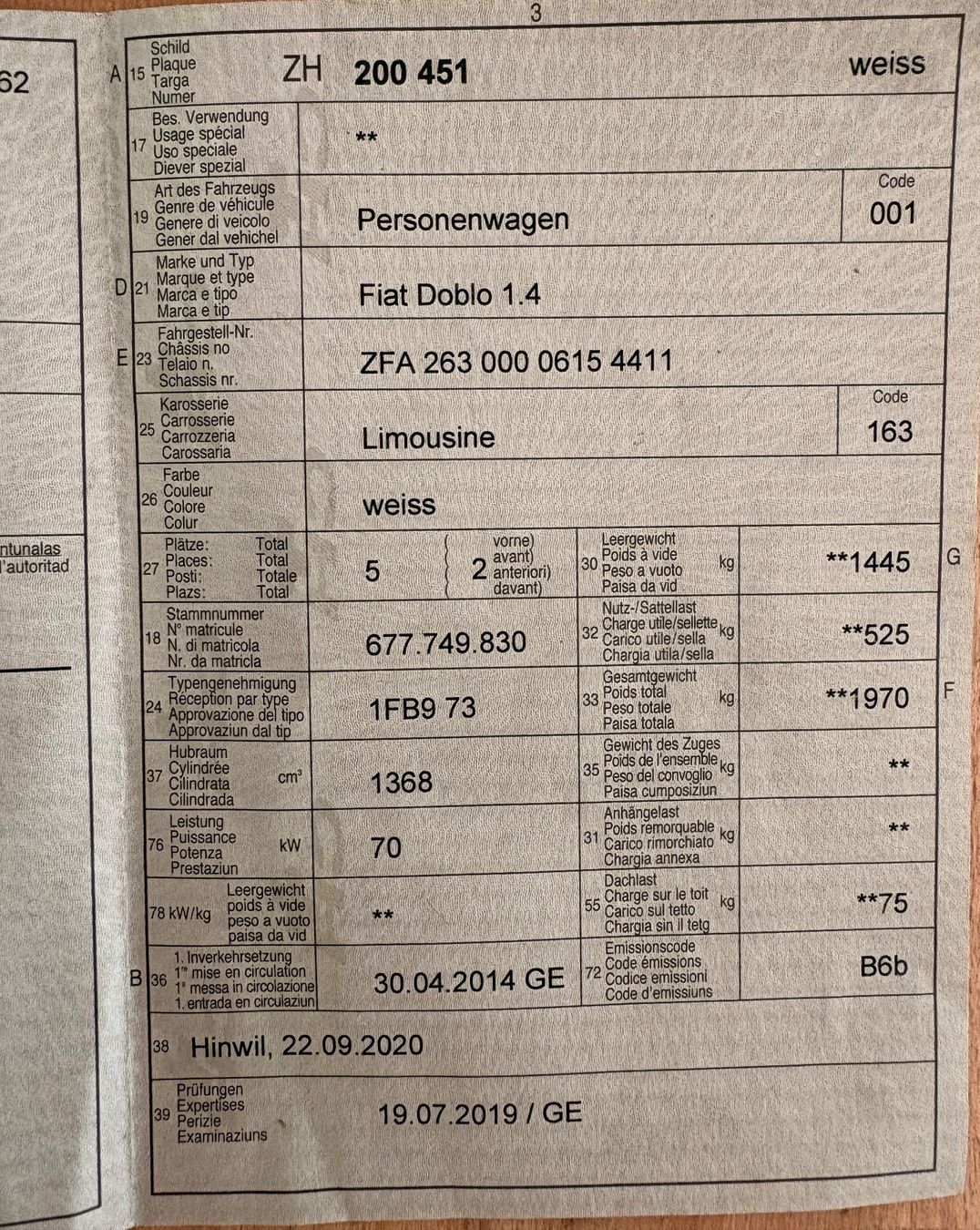 Fiat Nutzfahrzeuge: Fiat Doblo  weiss 1.4 95 PS – Defekt aus Dübendorf von Sochor01 6