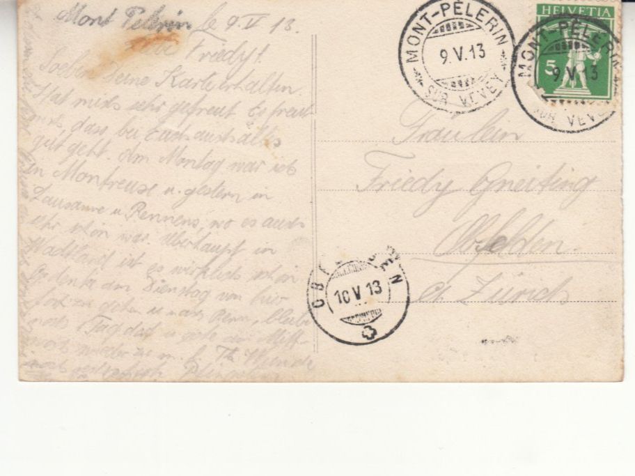 Cartoline postali: Vevey 1913 mit ST Mont-Pèlerin – Usato da Bürglen TG venduto da StampGraf 1