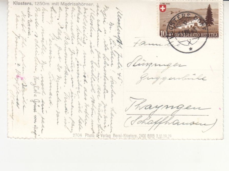 Ansichtskarten: Klosters 1945 – Gebraucht aus Bürglen TG von StampGraf 1