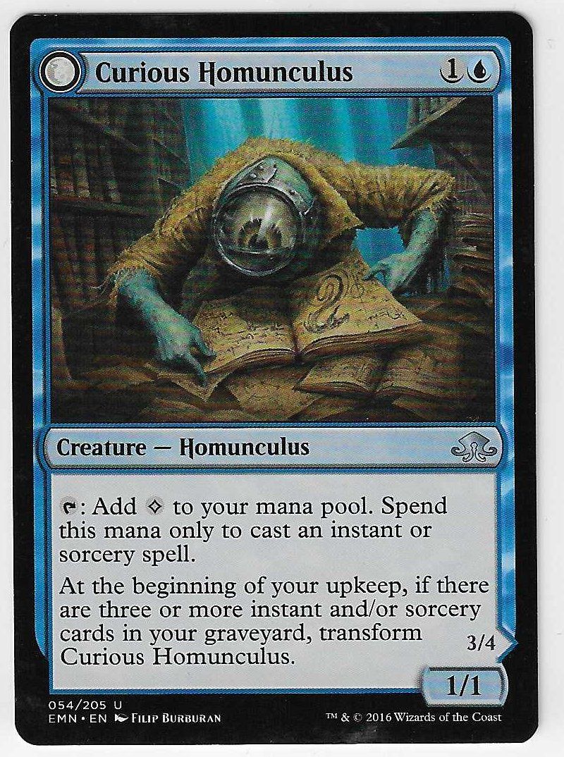 Magic The Gathering Carte collezionabili: [MTG] Curious Homunculus // Voracious Reader [en] – Usato da Nyon venduto da LucidumMTG