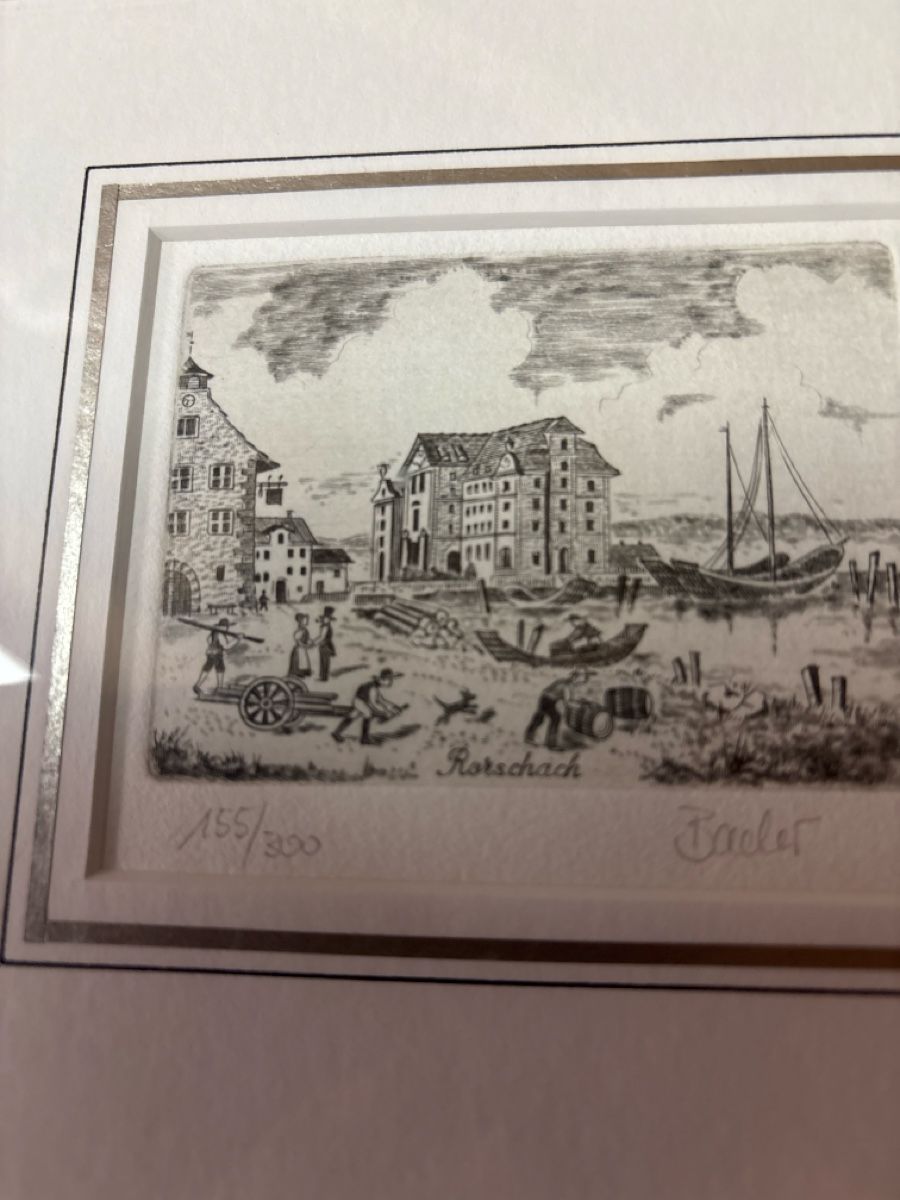 Incisioni: Original Grafik, Rorschach am Bodensee, gerahmt, Top! – Usato da Zermatt venduto da Walter2019 1