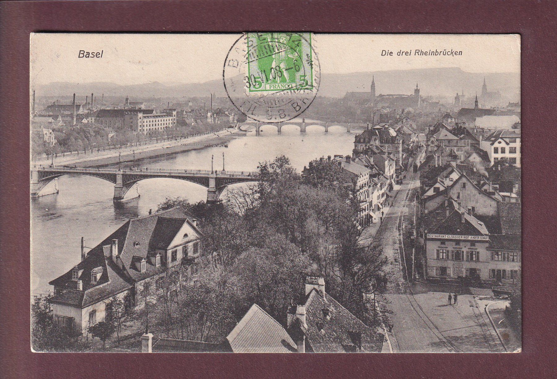 Ansichtskarten: BASEL - Die Drei Rheinbrücken - 1908 – Gebraucht aus Pully von nicecards