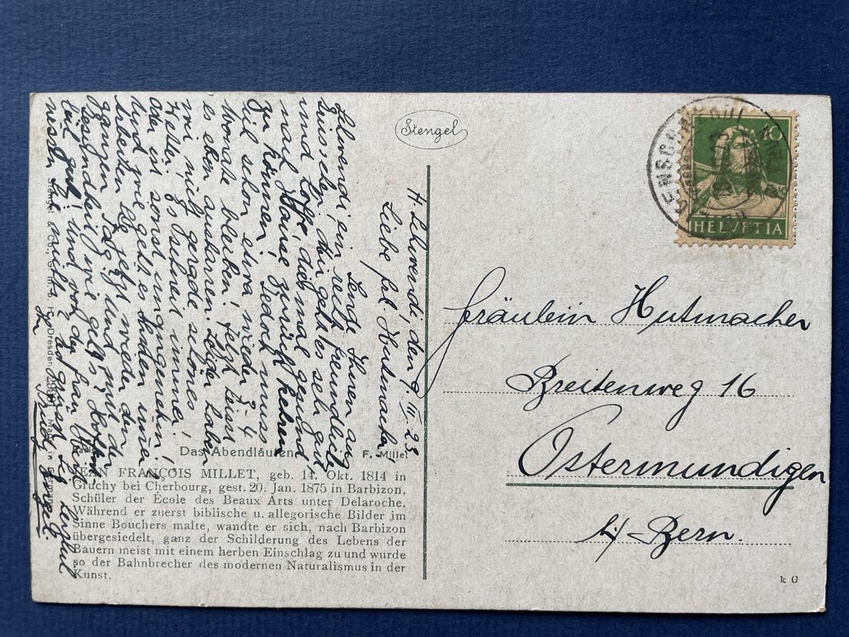 Cartes postales: Alte Ansichtskarte "Das Abendläuten" F. Millet n Osterm.1923 – D'occasion à Neuhausen am Rheinfall par Arielle55 1