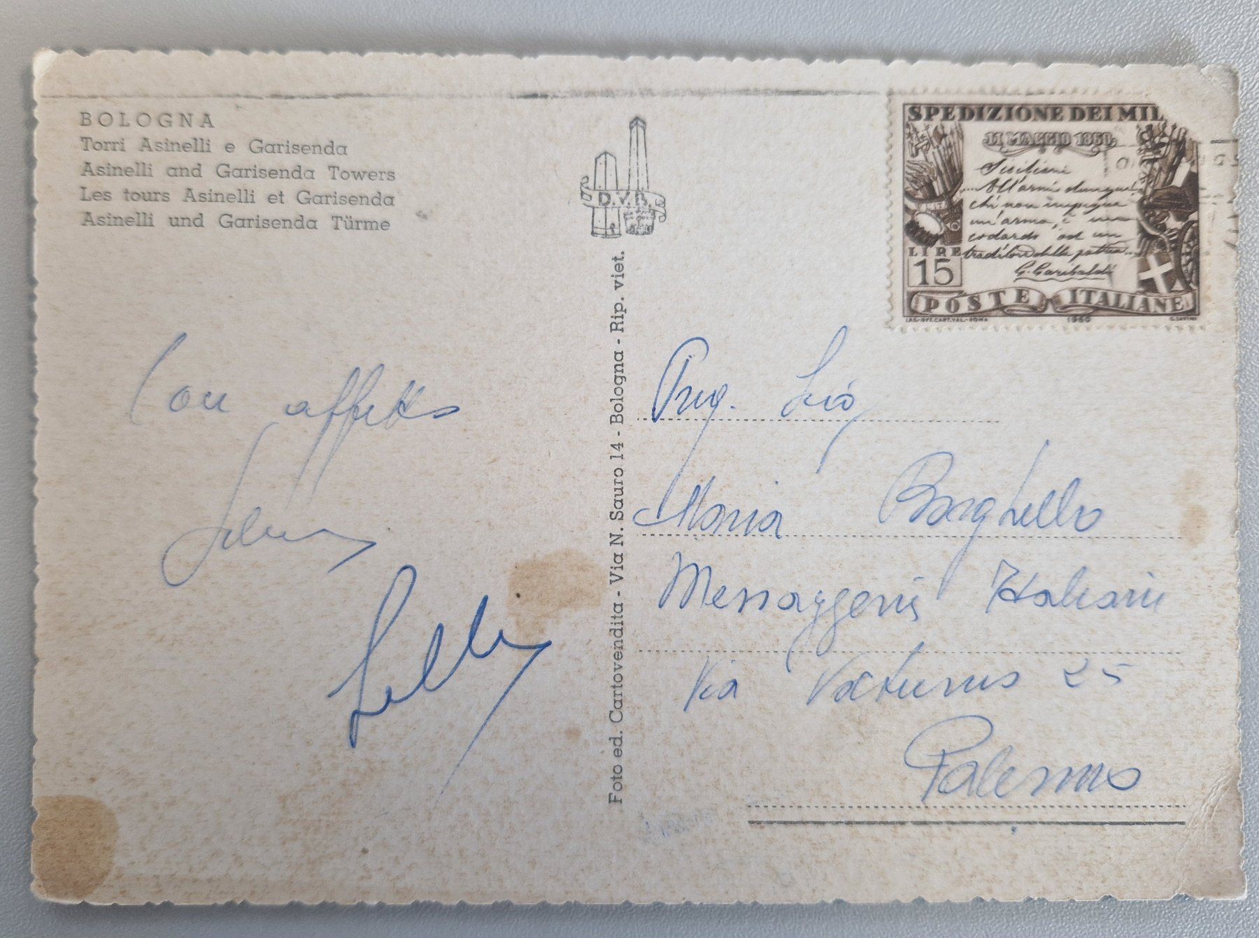 Ansichtskarten: Bologna, Italien ca 1966 – Gebraucht aus Melchnau von Fishel 1