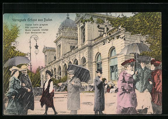 Cartoline postali: Baden, Verregnete Grüsse aus Baden, Met – Usato da Berlin venduto da bartko-reher