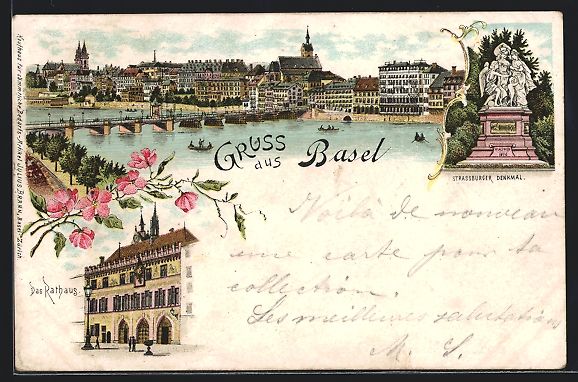 Cartoline postali: Litho Basel, Strassburger Denkmal, Ratha – Usato da Berlin venduto da bartko-reher