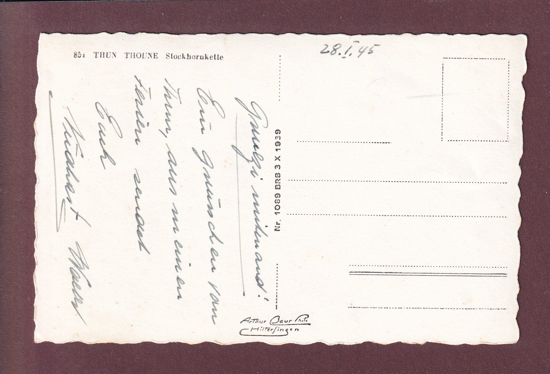 Cartoline postali: THUN - 1945 – Usato da Pully venduto da nicecards 1