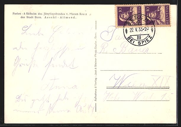 Cartoline postali: Aeschi, Allmend, Ferien-, Skiheim des J – Usato da Berlin venduto da bartko-reher 1