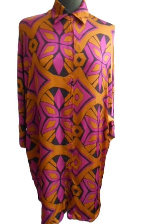 Gr. 40 42 Bluse Viskose mit 20% Seide 100cm lang, VINTAGE