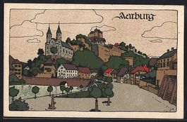 Steindruck-AK Aarburg, Strassenpartie mi
