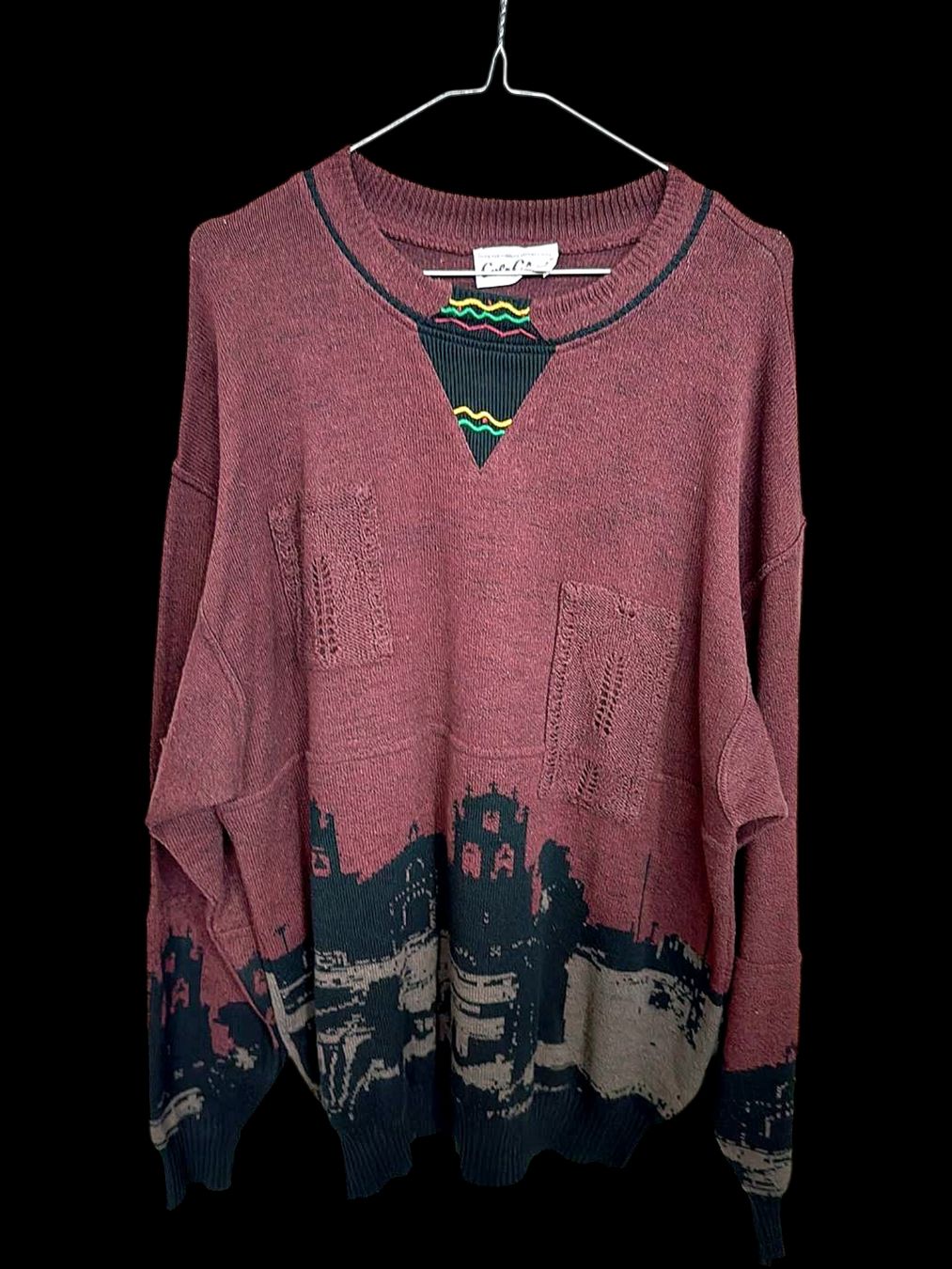 Carlo Colucci Maglioni & Felpe: Carlo Colucci Vintage Burgunderfarbener Stadtbild-Pullover – Usato da Zug venduto da vinokilo 1