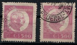 2 Timbres Brésil 1945 Getulio Vargas 5$00 Obl.