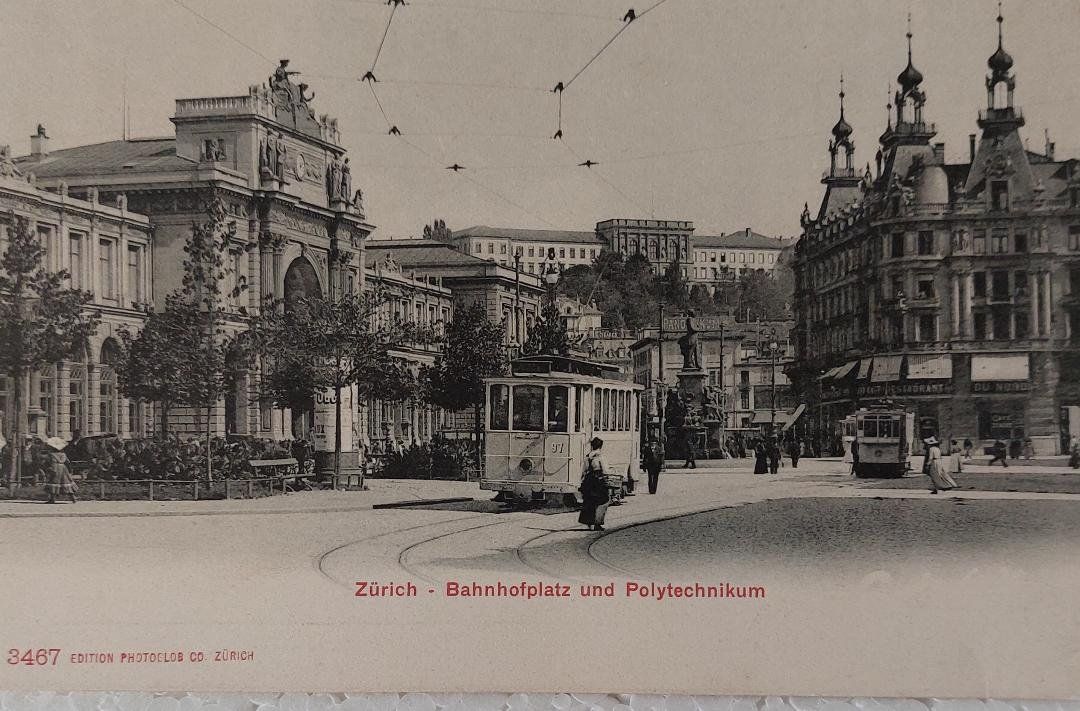 Ansichtskarten: ZÜRICH - Tram Bahnhofplatz & Polytechnikum – Gebraucht aus Delémont von Domdom1