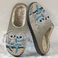 Gr. 40 Kuschelige Fleece-gefütterte Slipper mit Schneeeule &