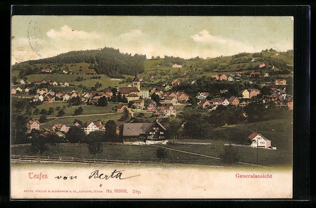 Cartoline postali: AK Teufen, Generalansicht, 1914 – Usato da Berlin venduto da bartko-reher