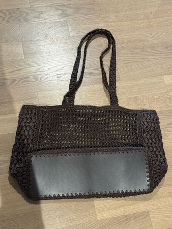 Stroh Tasche ZARA Braun mit Lederapplikation + Innentasche