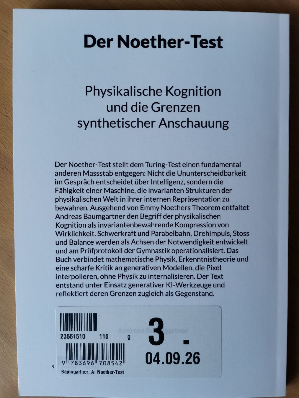 Libri: Buch Der Noether-Test von Andreas Baumgartner neu – Nuovo e nell'imballaggio originale da Bottighofen venduto da andax 1