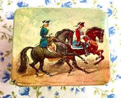 Schöne Vintage Blechdose mit Reiter Motiv, sauberer Zustand