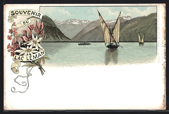 Cartoline postali: Litho Lac Léman, Segelboote und ein kle – Usato da Berlin venduto da bartko-reher