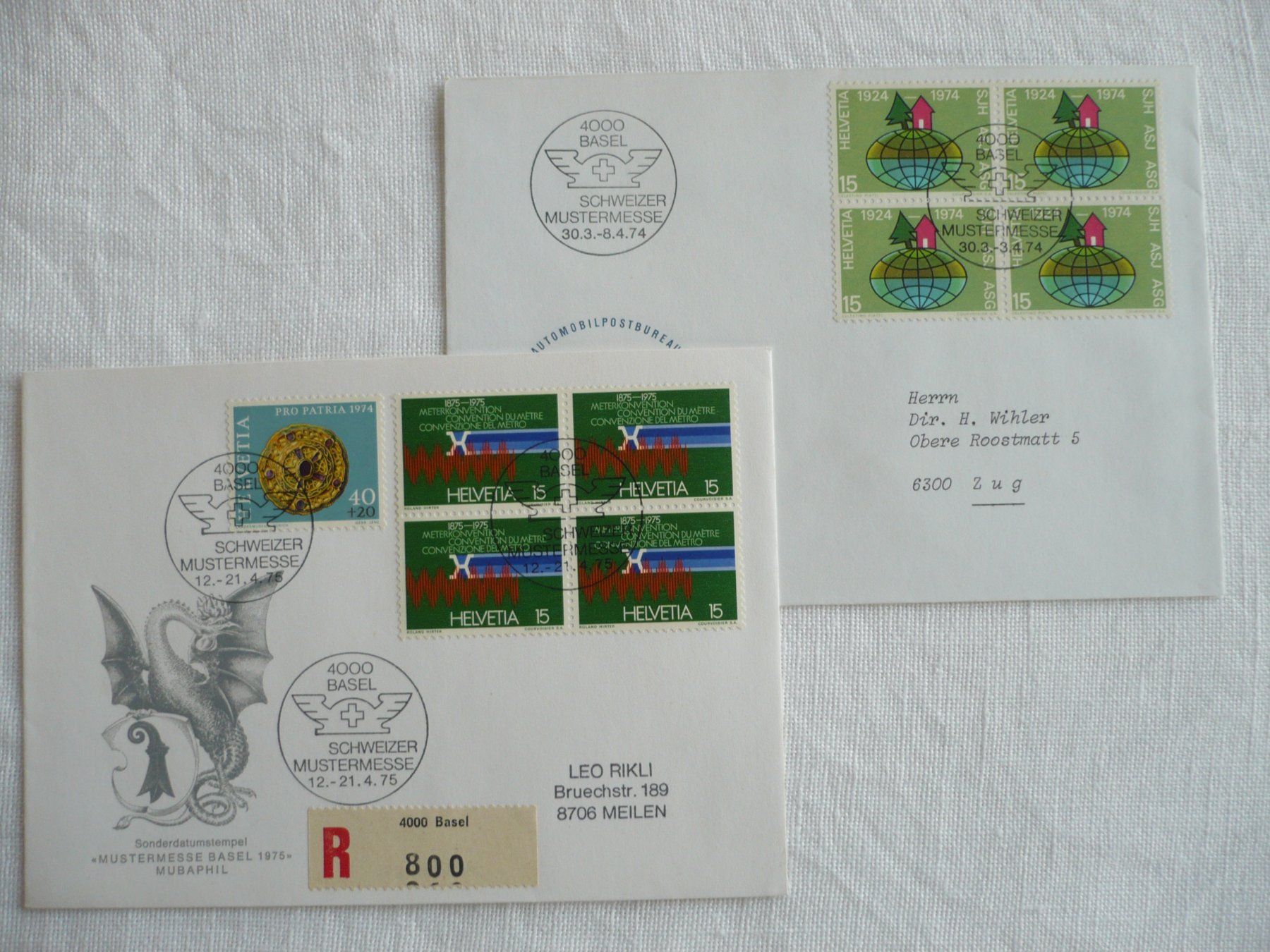 Tutti i francobolli: 1974 / 75 2 Belege MUBA – Usato da Zürich venduto da saltandpepper008