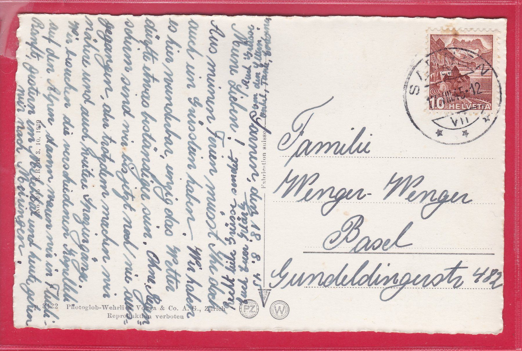 Cartoline postali: DIE JUNGFRAUGRUPPE, 17.8.1945 – Usato da Oberrieden venduto da Gebirgsstelze 1