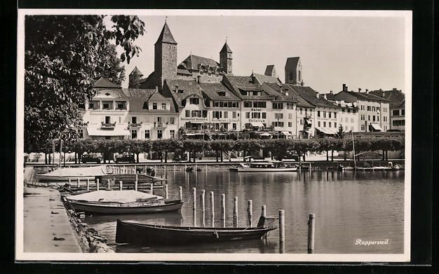Cartoline postali: Rapperswil, Gewässer mit Booten, Restau – Usato da Berlin venduto da bartko-reher