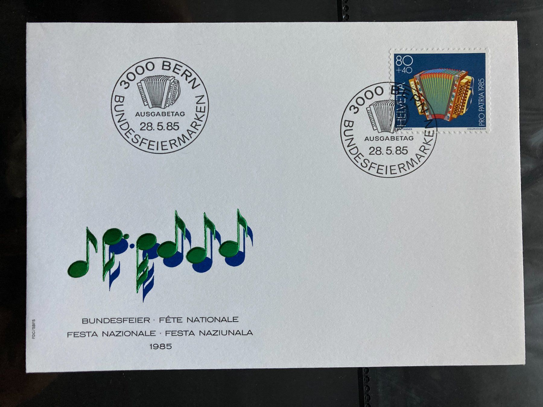 Alle Briefmarken: Schweiz 1985 Ersttagsbrief Pro Patria 80 Schwyzerörgeli – Neu (gemäss Beschreibung) aus Winterthur von schnueps