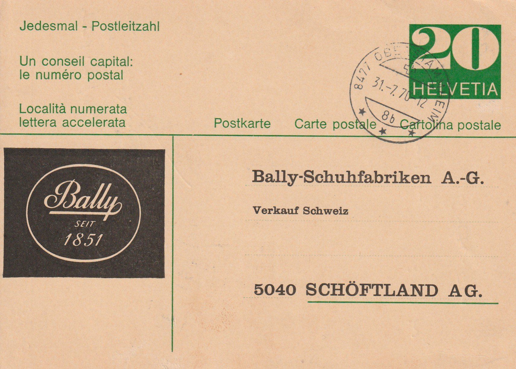 Alle Briefmarken: 20 Rp. Privat-GS-PK Bally – Gebraucht aus Rorschacherberg von fratovi2